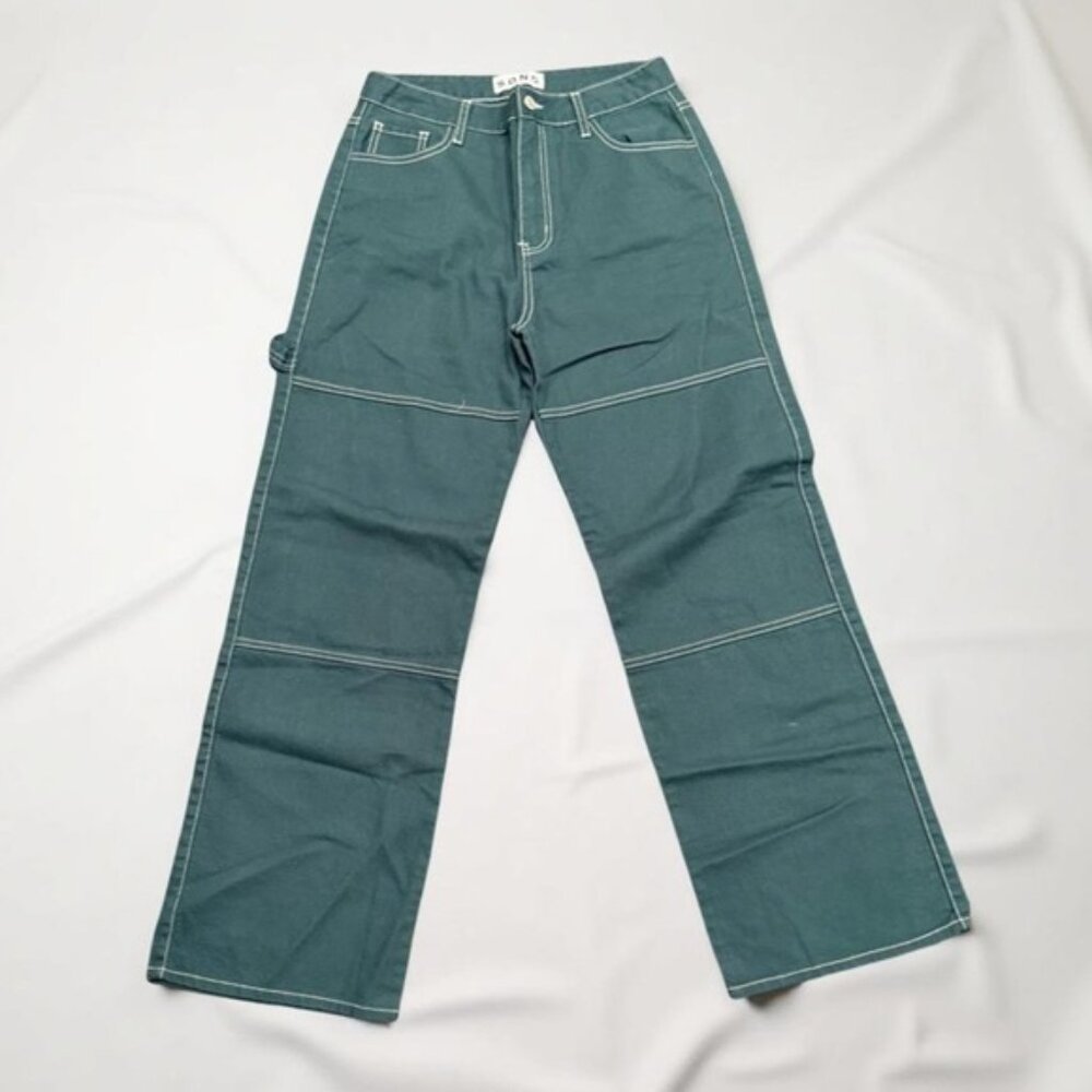 S.O.N.G. Teal Wide-Leg Jeans | Y2K Streetwear | Alt Utility Denim | Size 28